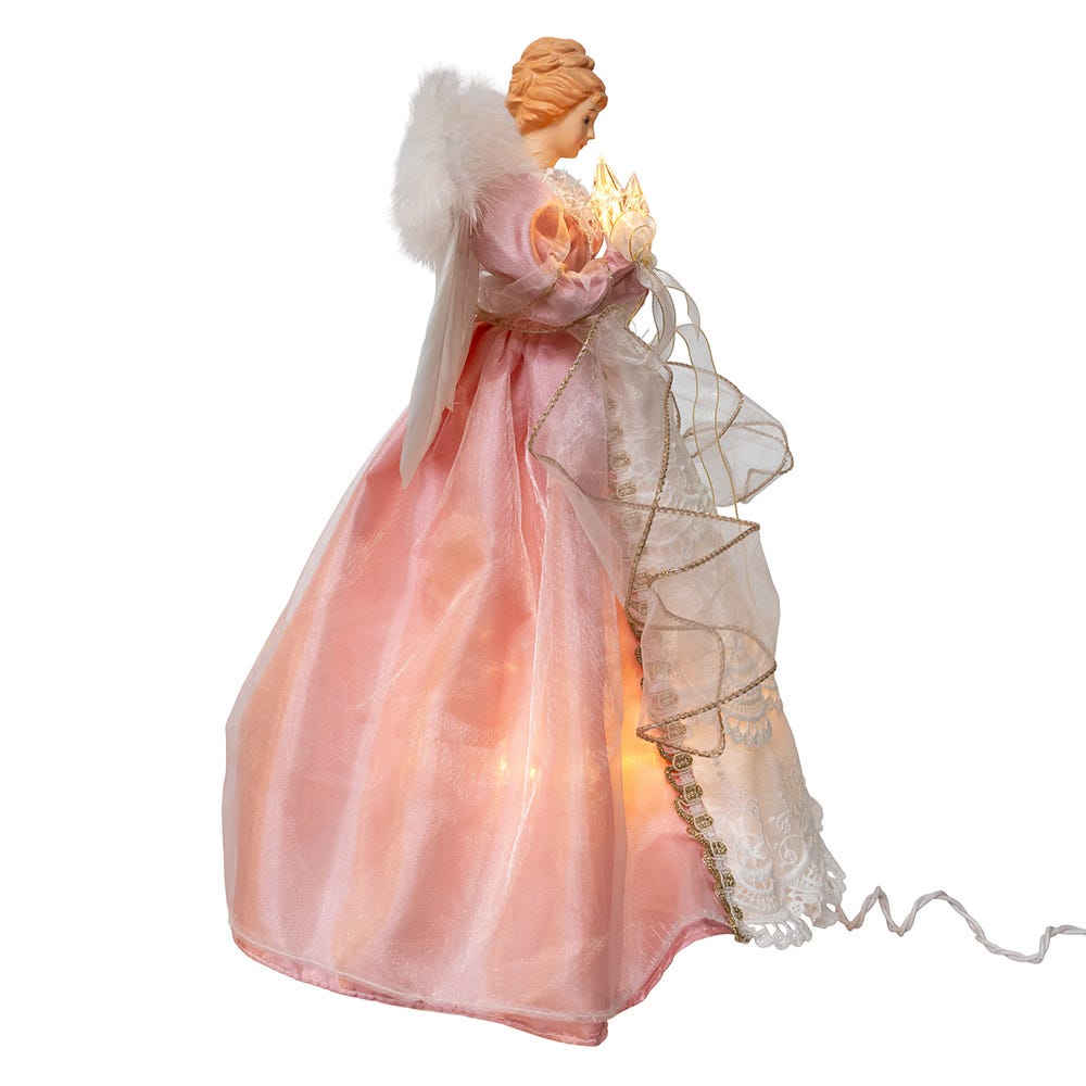 Kurt Adler 14-Inch UL 10-Light Pink and Ivory Angel Tree Topper